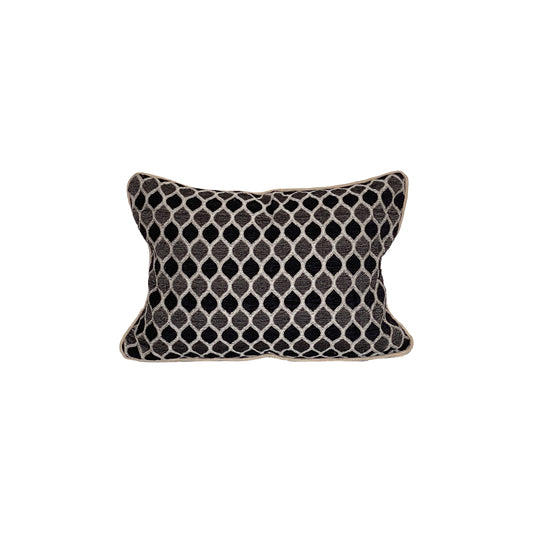 BLACK, CHARCOAL GREY, ASHWHITE TURKISH MOSAIC PATTERN PILLOW FINISHED WITH ANTIQUE GOLD CORDING