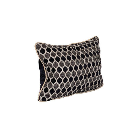 BLACK, CHARCOAL GREY, ASHWHITE TURKISH MOSAIC PATTERN PILLOW FINISHED WITH ANTIQUE GOLD CORDING