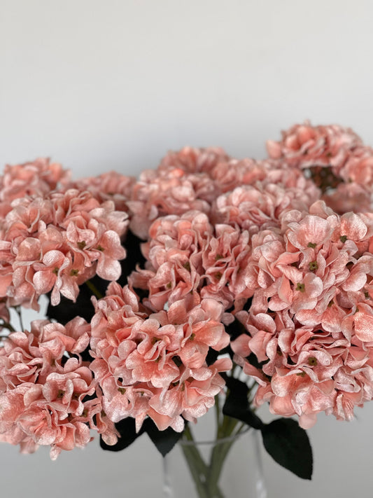 Coral Silk Hydrangeas short stem