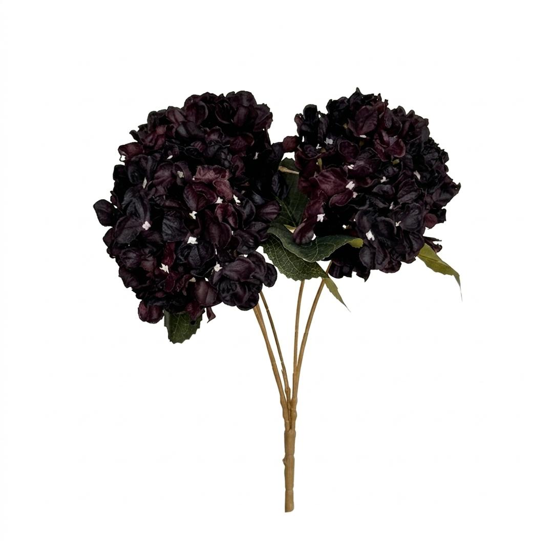 Heirloom Plum Hydrangeas, two deep plum faux hydrangea heads on one stem