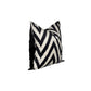 Back and white chevron ikat print square pillow with black velvet back plate