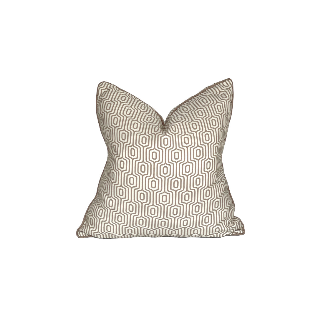 beige and offwhite geometric trellis pillow