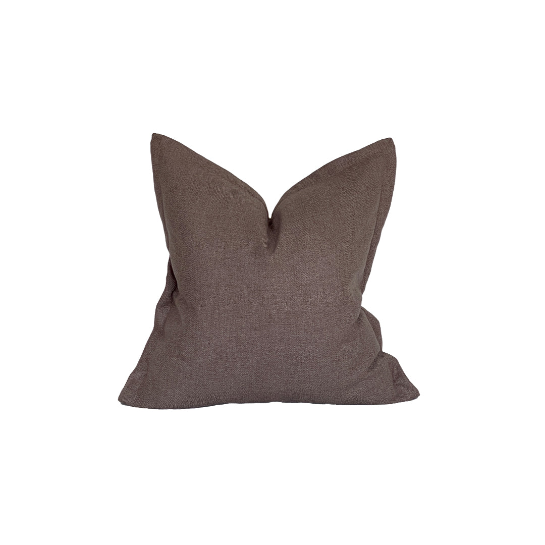 taupe brown tweed pillow with wide flange detailing