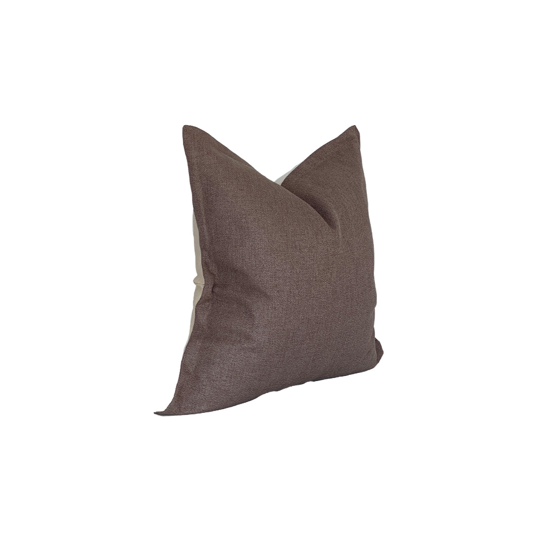 taupe brown tweed pillow with wide flange detailing