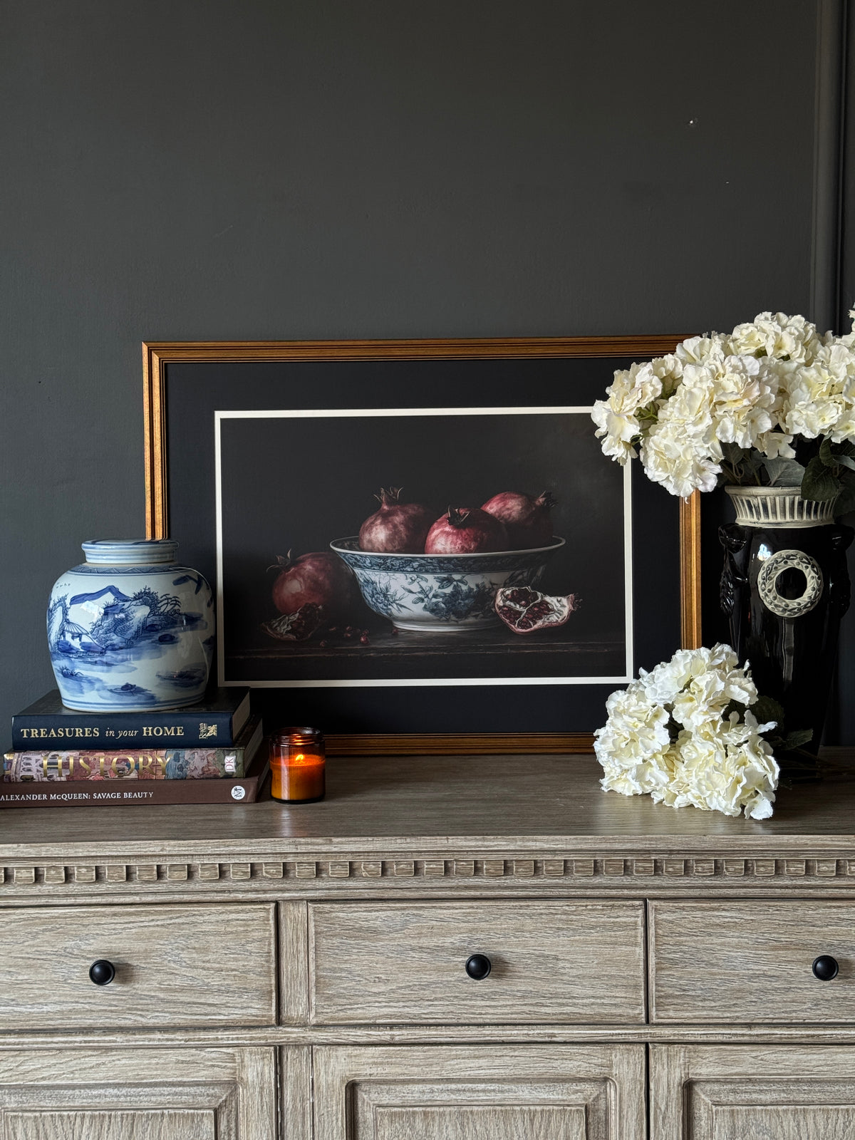 Autumn Harvest Study framed wall art in red, blue and ivory – view 2