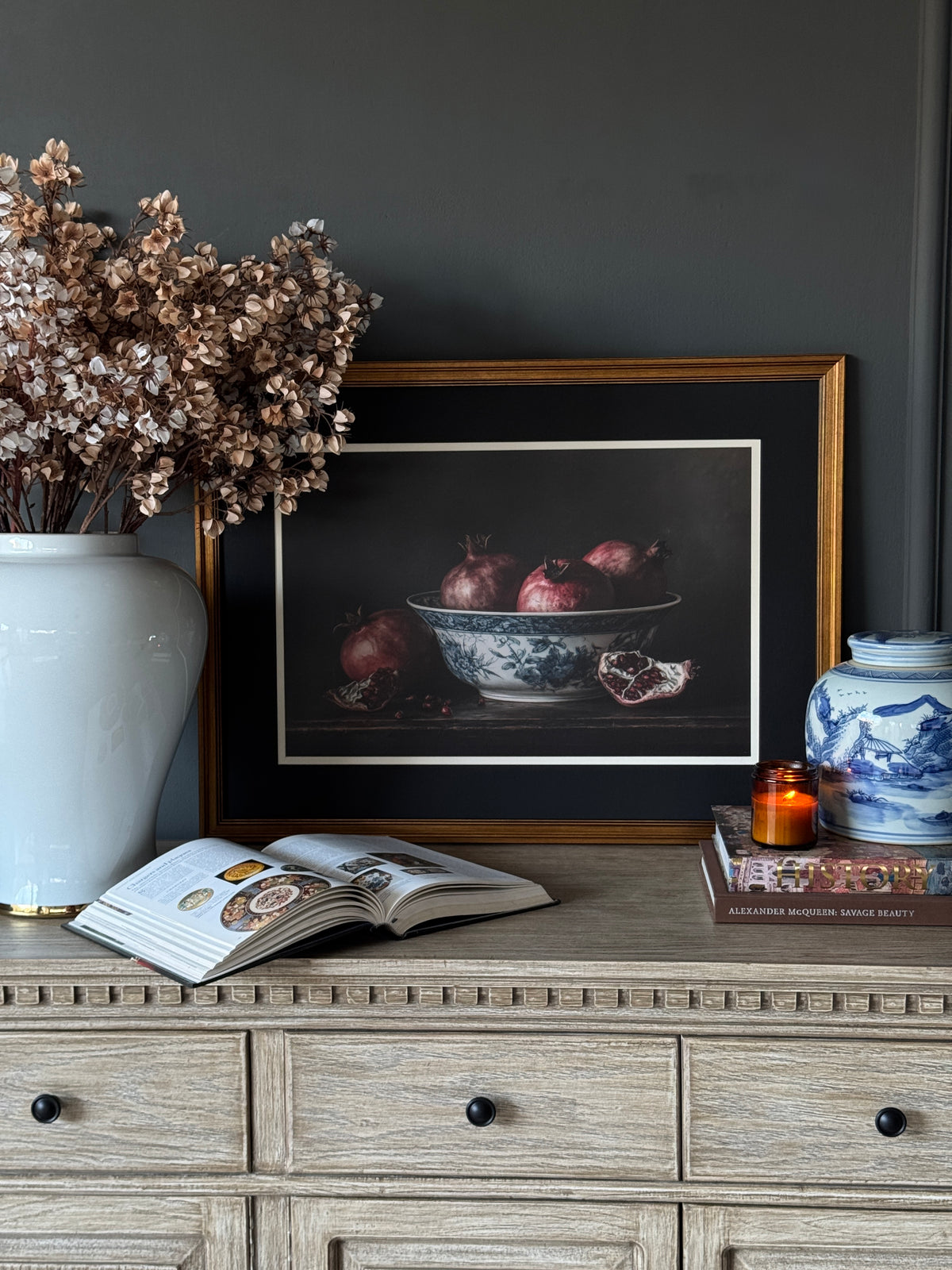 Autumn Harvest Study framed wall art in red, blue and ivory – view 3