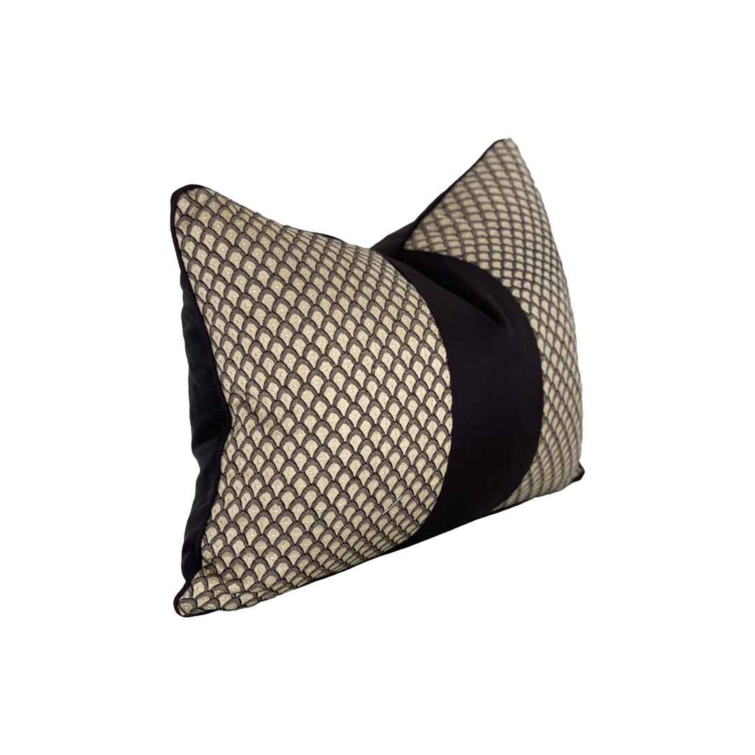 Samurai cushion cover – beige and black lumbar pillow, 22 x 16 in – view 2