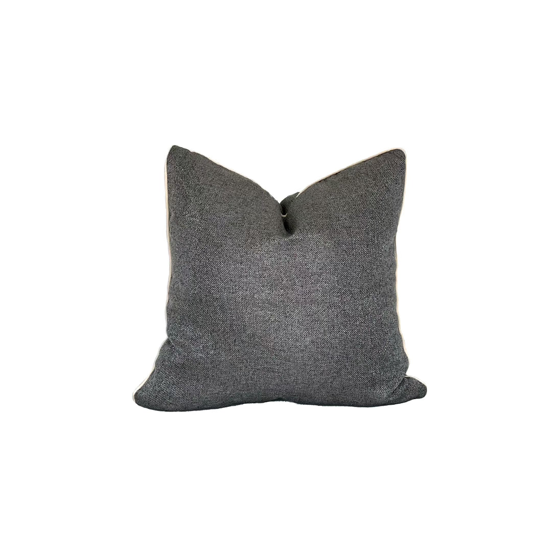 bluish grey irish jute pillow with white cording