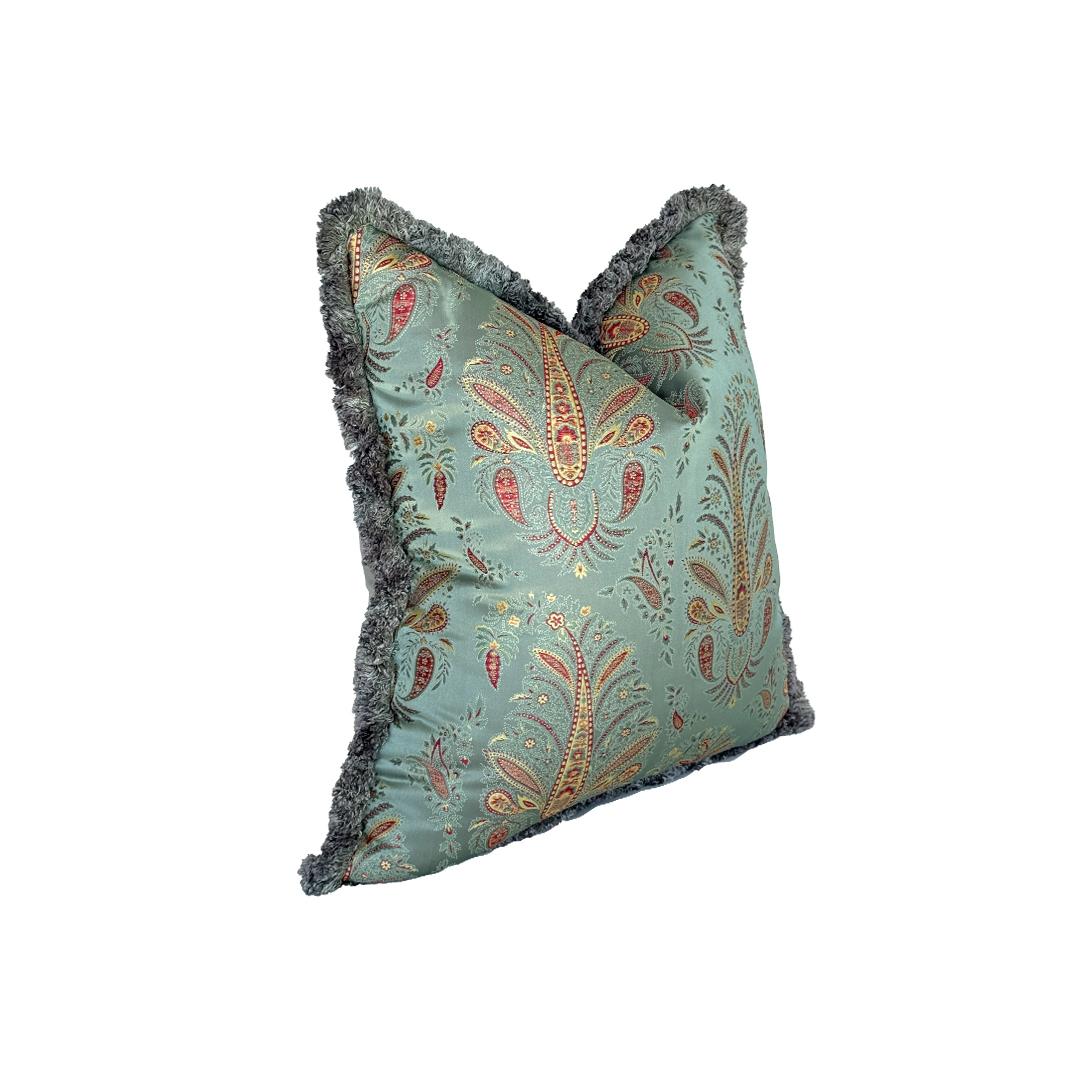 Bombay Chronicles cushion cover – mint green and peach pink square pillow, 22 x 22 in – view 2
