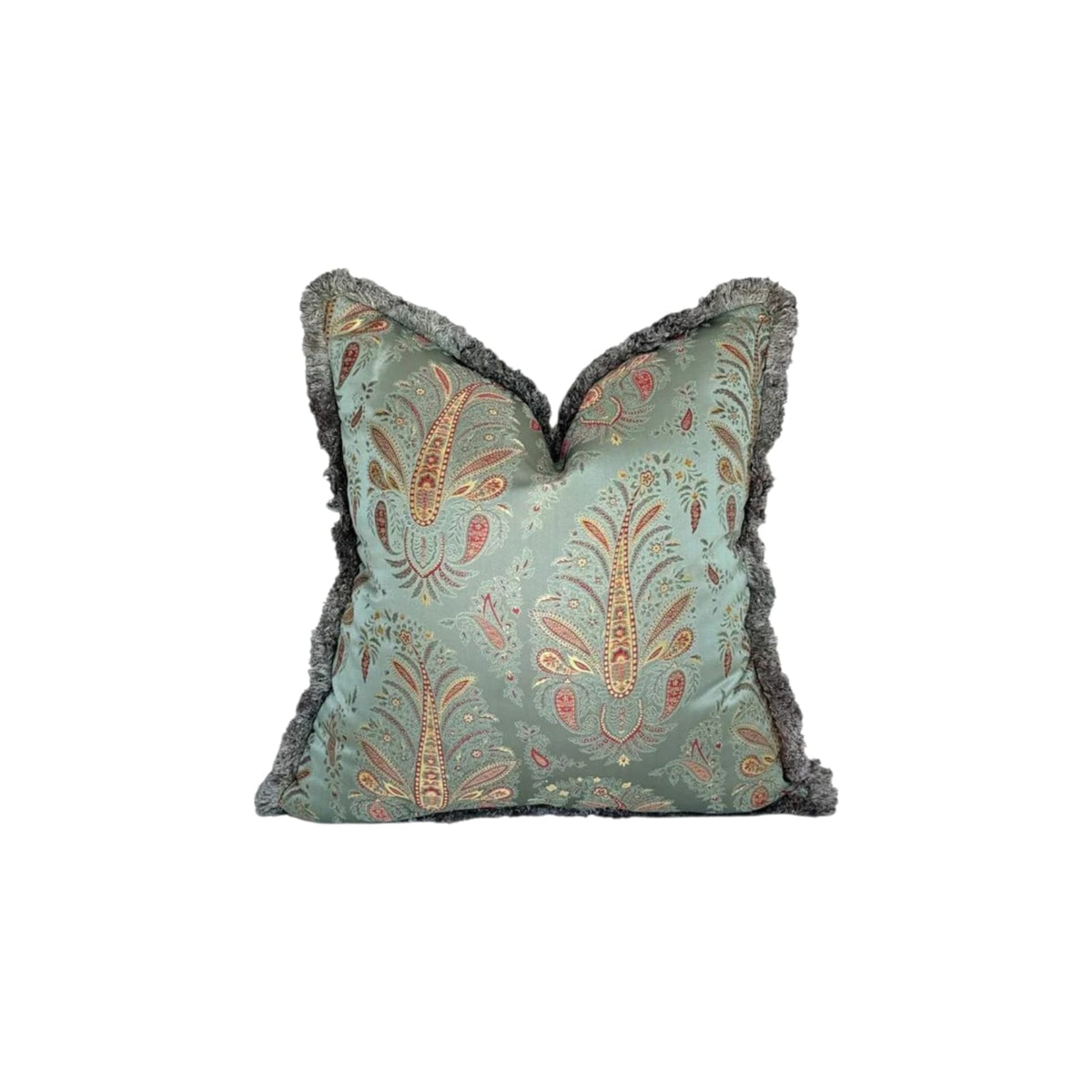 Bombay Chronicles cushion cover – mint green and peach pink square pillow, 22 x 22 in