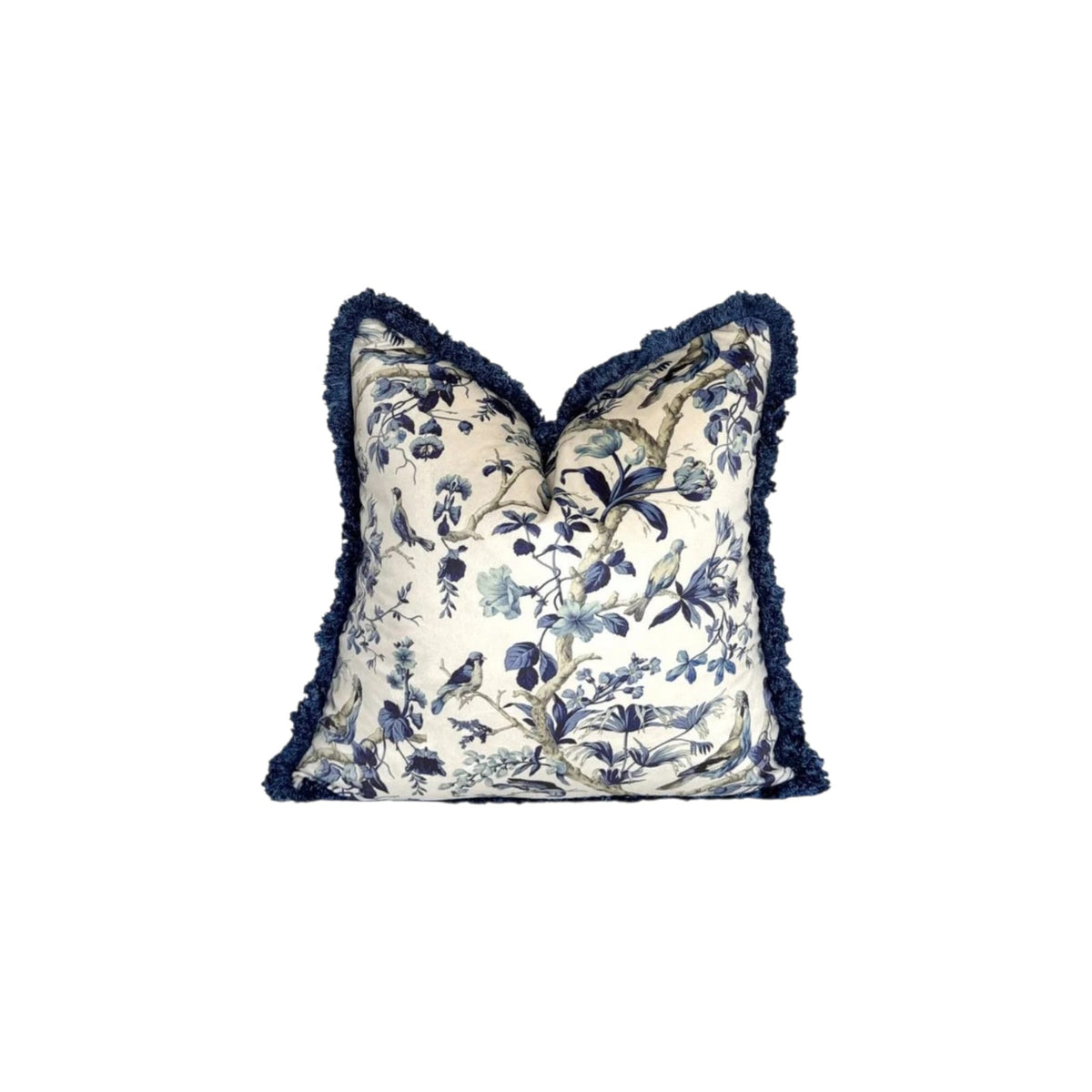Aviary cushion cover – blue square pillow, 22 x 22 in