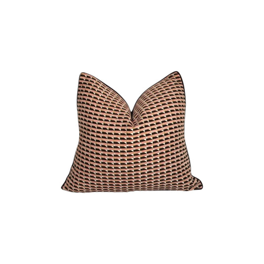 Jonathan cushion cover – pink and brown square pillow, 22 x 22 in