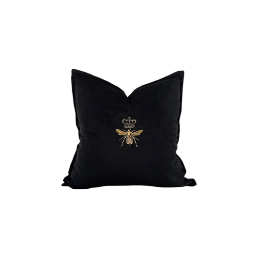 Forbidden Fruit cushion cover – black, red and gold square pillow, 22 x 22 in