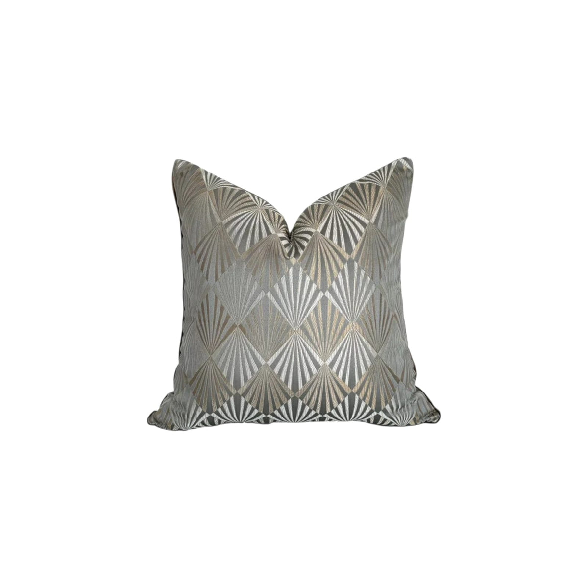 Cyanide II cushion cover – silver, beige and gold square pillow, 22 x 22 in