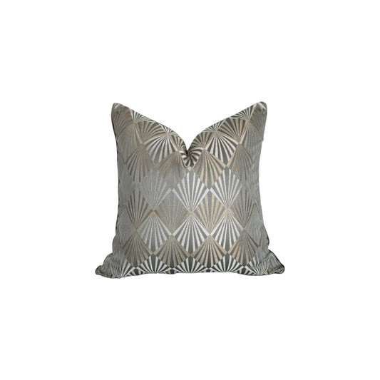 Cyanide II cushion cover – silver, beige and gold square pillow, 22 x 22 in