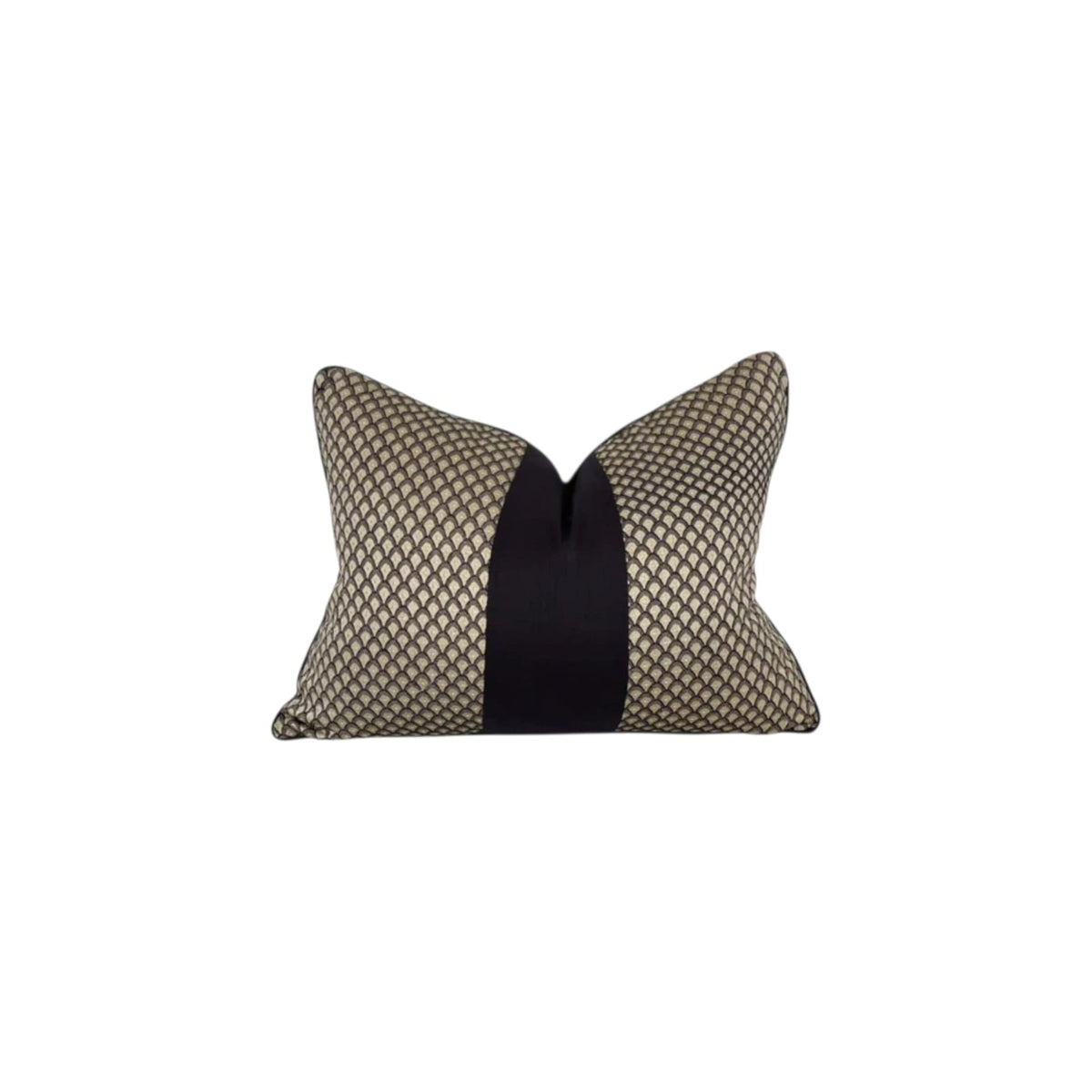 Samurai cushion cover – beige and black lumbar pillow, 22 x 16 in