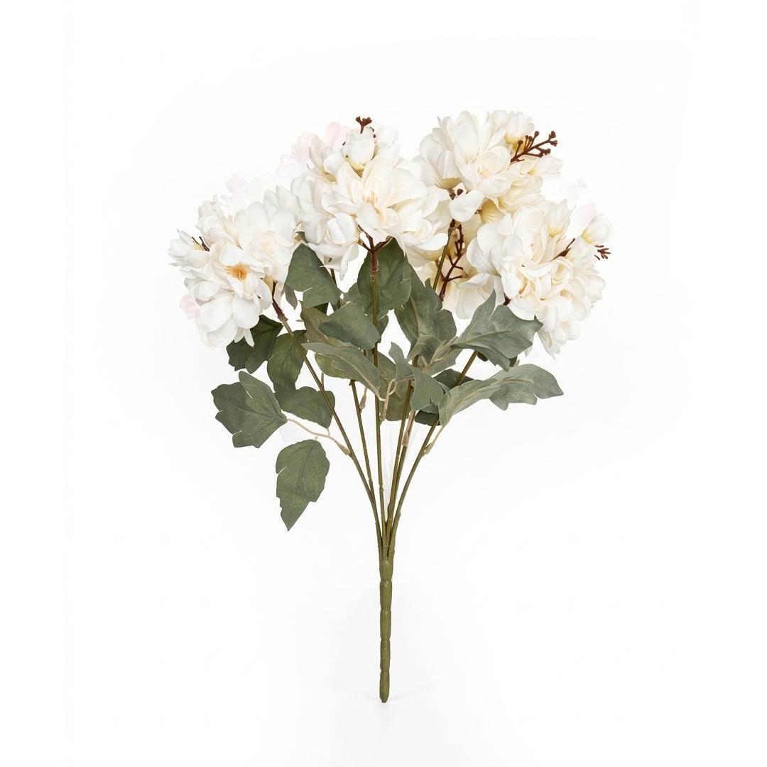 Pure Cream Peonies, a bunch of faux ivory peonies with berry sprigs and sage-green leaves
